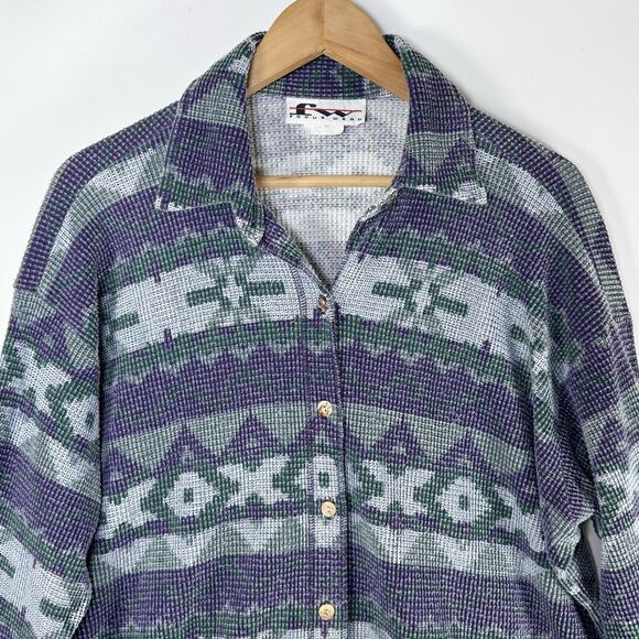 Vintage Focus Wear Womens Large Southwest Aztec Waffle Knit Shirt Made in USA - Picture 2 of 11